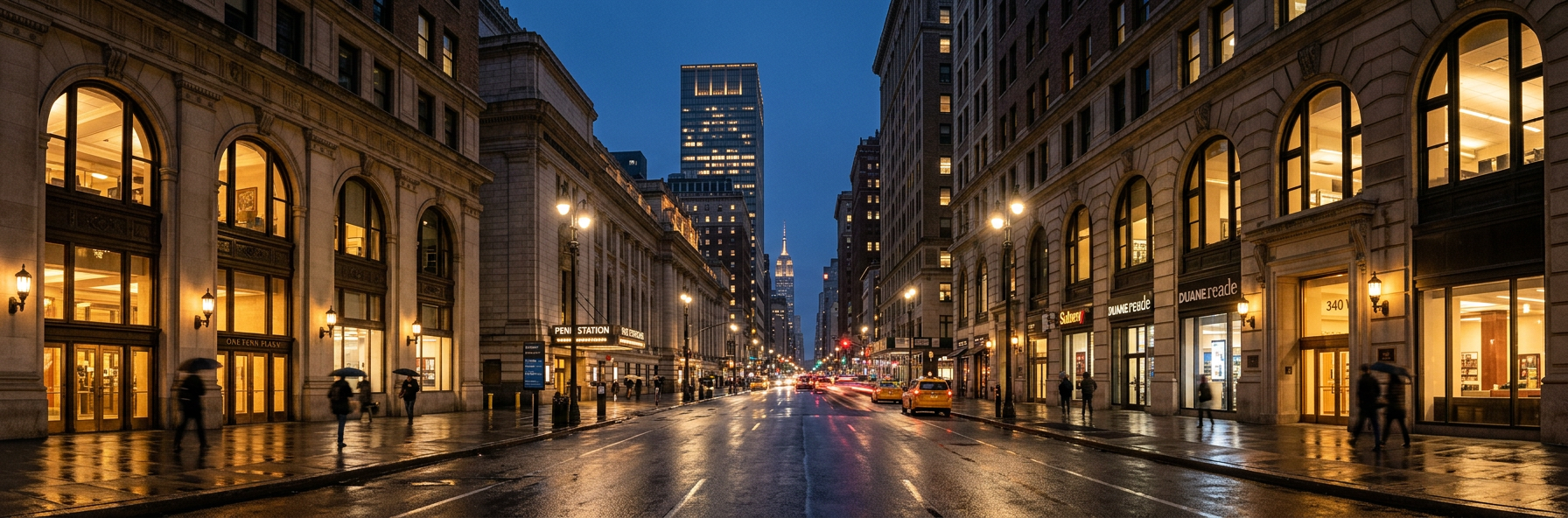 Midtown Manhattan near Penn Plaza at dusk